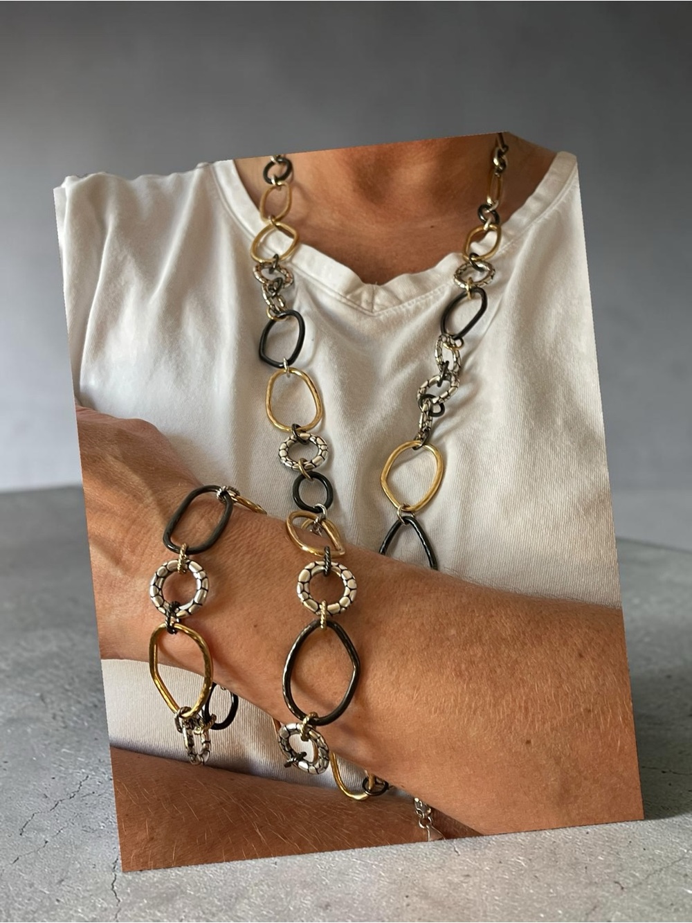 Brighton Pebble Link Mixed Metal Necklace Bracelet Demi Parure